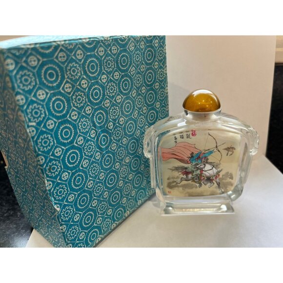 Vtg Double Sided Reverse Glass Painting Chinese Snuff Bottle Hand Carved Glass - Picture 8 of 10